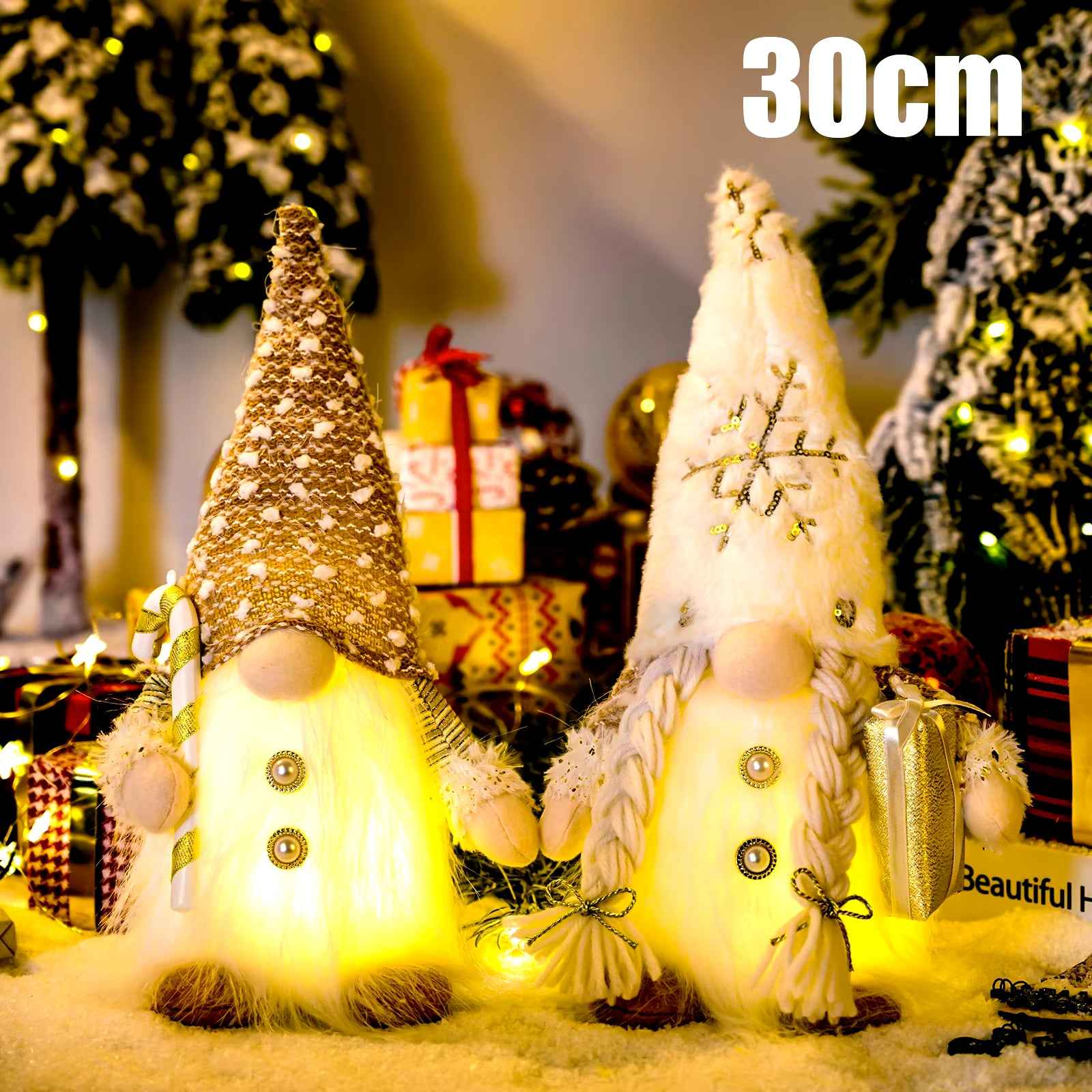 Nain de Noël lumineux de 30 cm, décorations de Noël 2024, poupées en peluche sans visage, elfe, ornements pour la maison, cadeau de Noël 2024