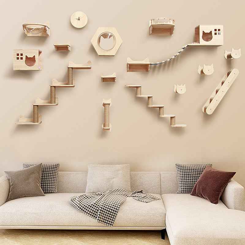 Mur d'escalade en bois massif pour chat et animal de compagnie, plateforme suspendue, échelle, accessoires pour animaux de compagnie