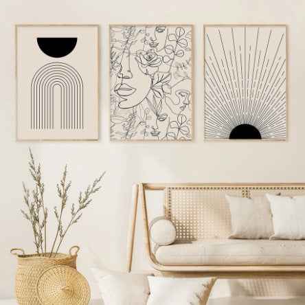 Décoration d'intérieur bohème avec lignes abstraites sur toile