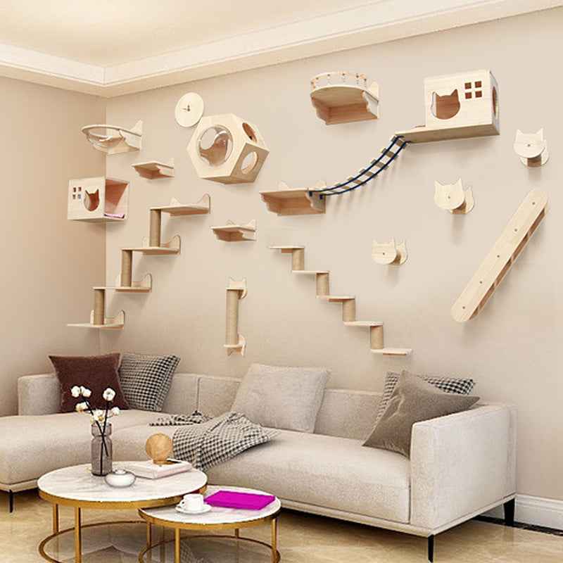 Mur d'escalade en bois massif pour chat et animal de compagnie, plateforme suspendue, échelle, accessoires pour animaux de compagnie