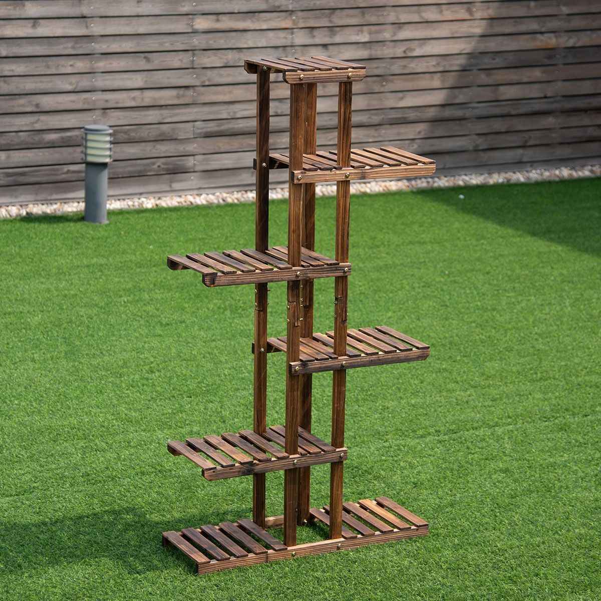 Etagère À Fleurs À 6 Niveaux Support De Plantes Décoration Capacité 10 Kg En Bois De Sapin 75X25X140Cm Naturel