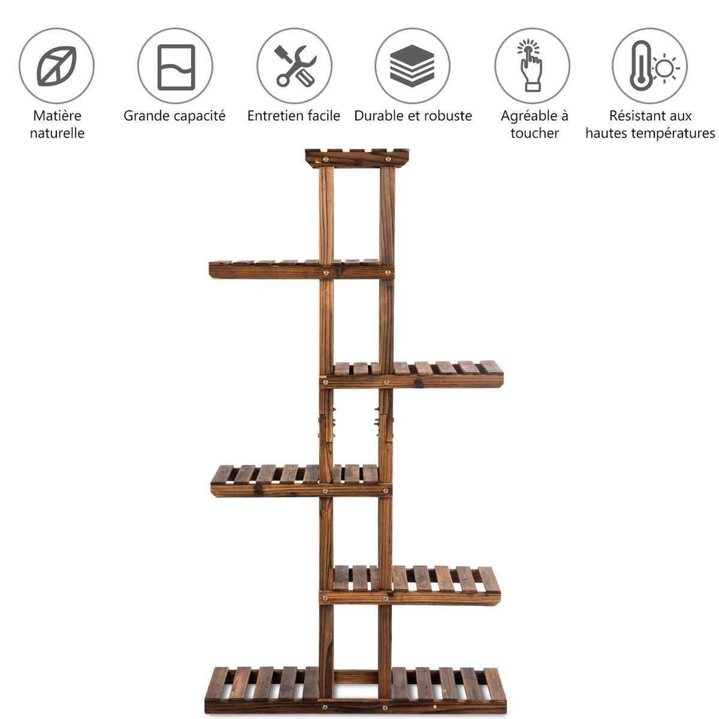 Etagère À Fleurs À 6 Niveaux Support De Plantes Décoration Capacité 10 Kg En Bois De Sapin 75X25X140Cm Naturel