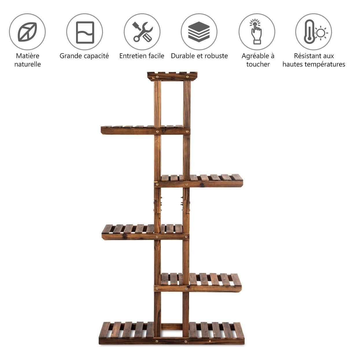 Etagère À Fleurs À 6 Niveaux Support De Plantes Décoration Capacité 10 Kg En Bois De Sapin 75X25X140Cm Naturel
