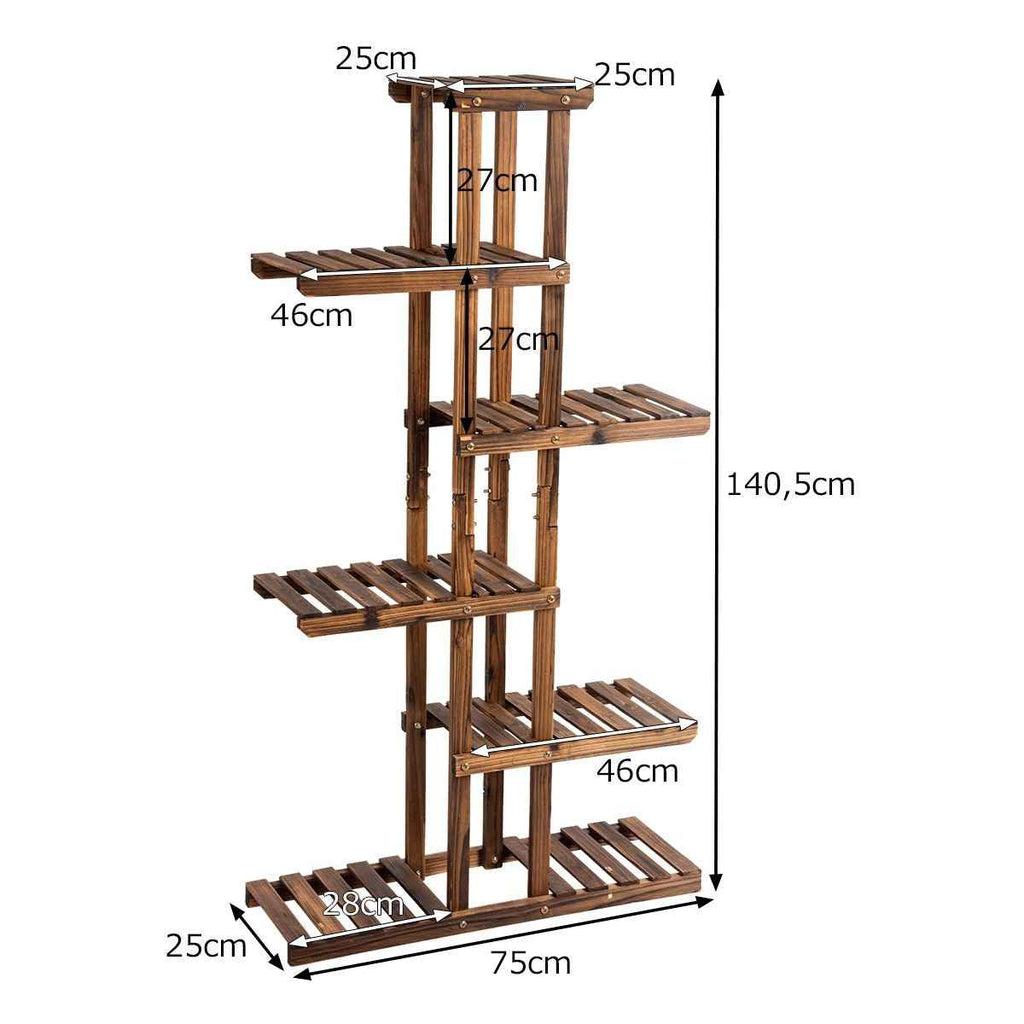 Etagère À Fleurs À 6 Niveaux Support De Plantes Décoration Capacité 10 Kg En Bois De Sapin 75X25X140Cm Naturel