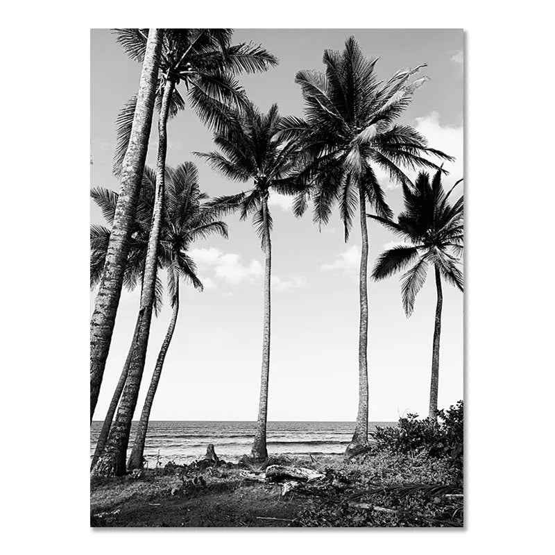 Affiche murale nordique moderne en noir et blanc, paysage de bord de mer, vacances, surf, peinture sans cadre