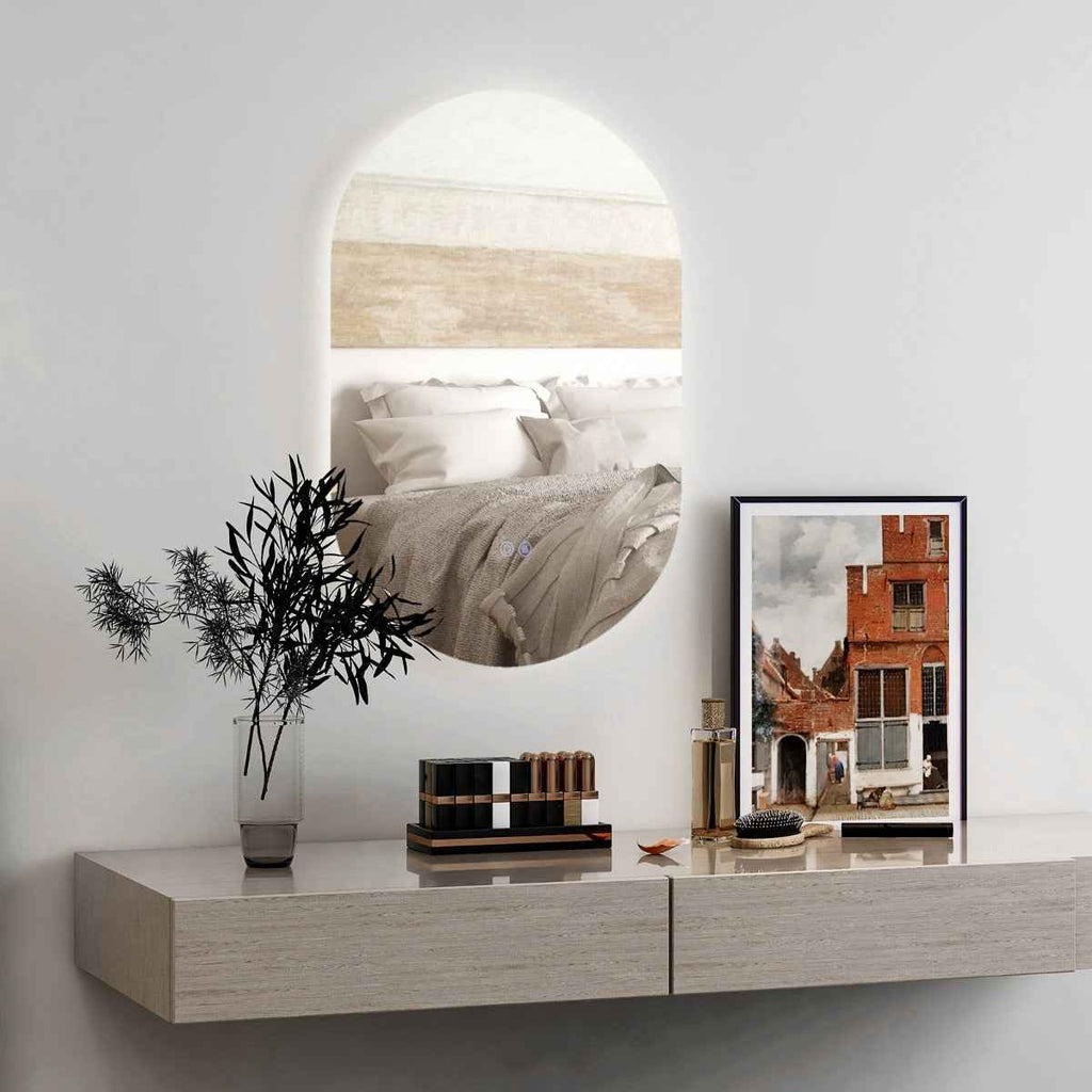 Miroir Mural Ovale 80 cm x 50 cm Rétro-éclairé à Intensité Variable