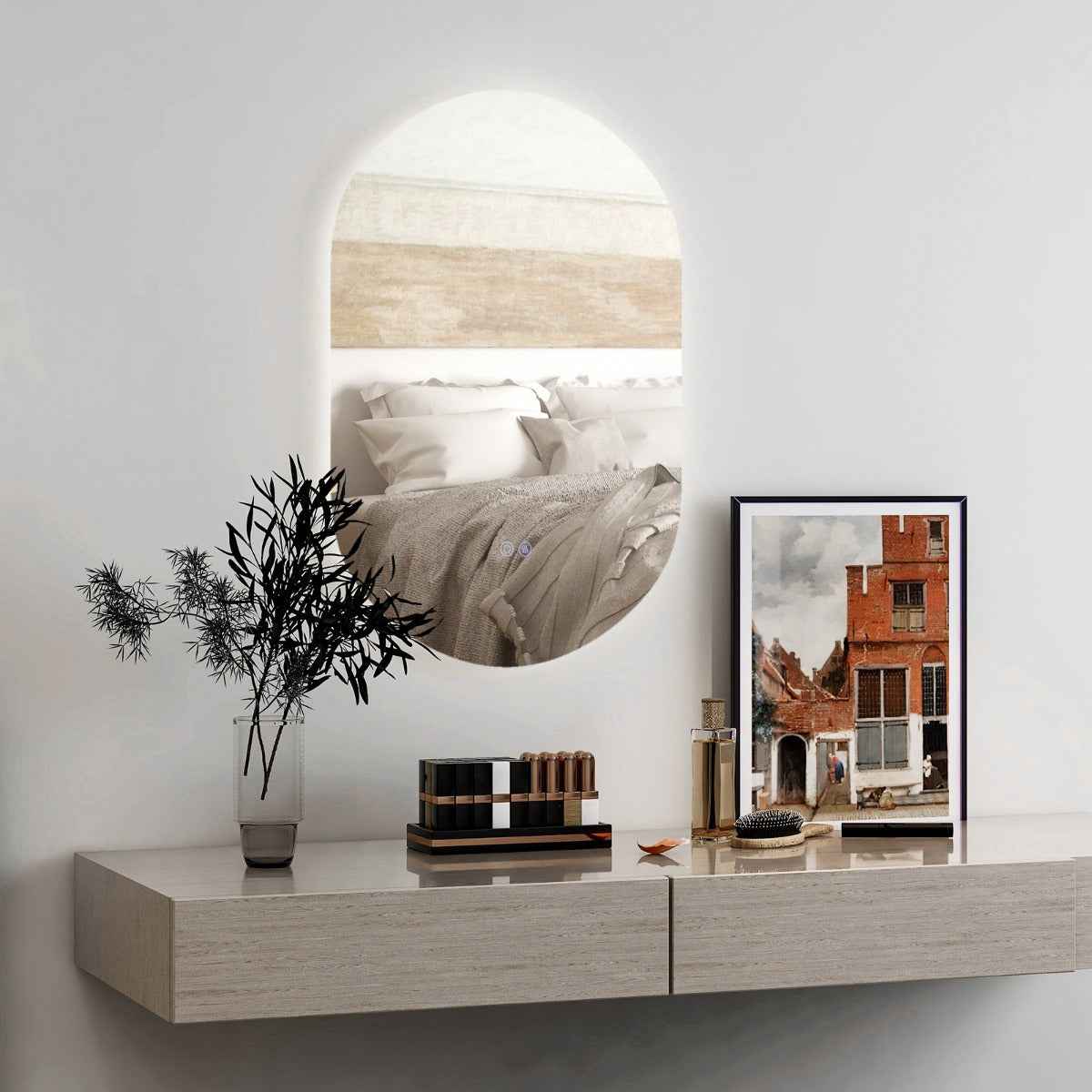 Miroir Mural Ovale 80 cm x 50 cm Rétro-éclairé à Intensité Variable