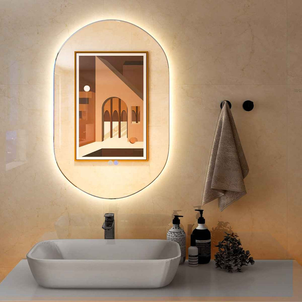 Miroir Mural Ovale 80 cm x 50 cm Rétro-éclairé à Intensité Variable