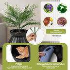 Bac à Litière pour Chat 63L - Désodorisation Désinfection Intelligentes - Plante Artificielle Galets Rideau de Porte Pelle Blanc/Noir
