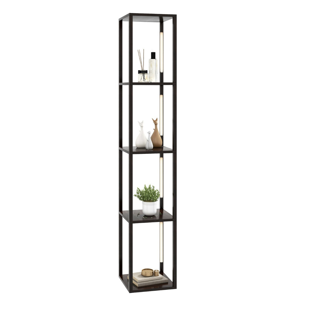 Lampadaire moderne avec étagère 163 cm avec Ampoules LED Dimables et Poteaux LED Rotatifs en Noyer