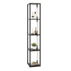 Lampadaire moderne avec étagère 163 cm avec Ampoules LED Dimables et Poteaux LED Rotatifs en Noyer