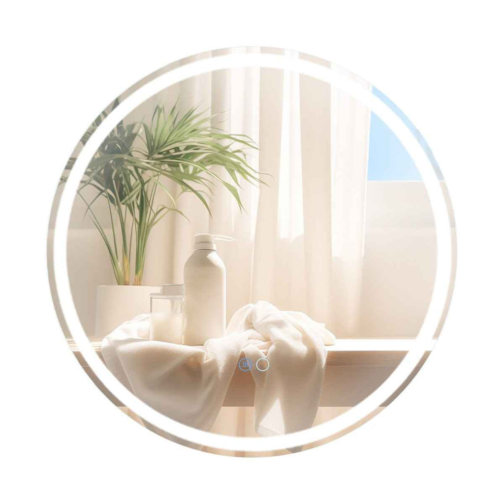 Miroir Rond Mural Dia.60 cm avec Lumières à Intensité Variable à 3 Couleurs Interrupteur Tactile Fonction Antibuée et Mémoire Sans Cadre