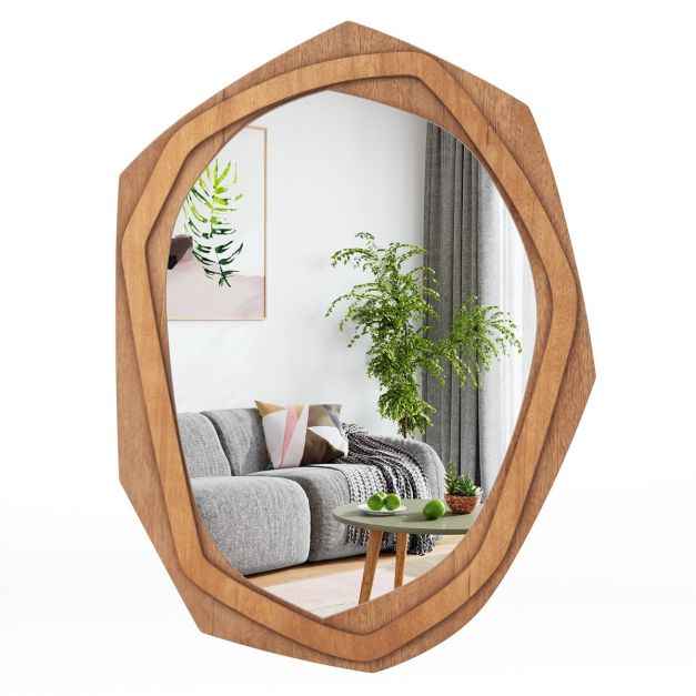 Miroir Décoratif à Cadre Irrégulier Grand Miroir Mural Imperméable de 89,5 x 66 Cm avec Vis d'Expansion Miroir Mural Élégant pour Salon Naturel